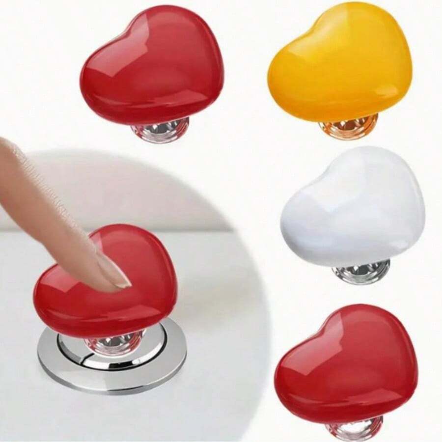 1pc/2pcs/3pcs Heart-Shaped Toilet Flush Button, Plastic Coated Finish, Zinc Alloy Metal, Easy To Press Water Tank Lever, With Multiple Components, Suitable For Nail-Friendly Bathroom Accessories, No Battery Required Easy Installation, Glossy Pink Finish, Plastic/Metal Material, No Clasp Design Suitable For Long Nails And Clumsy Fingers, Fashionable Bathroom Upgrade, Home Renovation, High-Quality Finish, No Battery Button, Elegant Home Decor, Toilet Button, Cabinet Door Handle