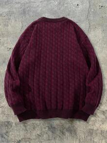 Men's Casual Retro Style Jacquard Knit Pullover Sweater, Lightweight, Crew Neck, Long Sleeve, Suitable For Autumn And Winter - Burgundy - View 3
