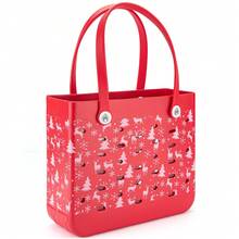 Christmas Pattern EVA Tote Bag, 17-Inch Women's Large Capacity Beach Bag, Snowflake And Deer Pattern Vacation Tote Bag, Rubber Waterproof Beach Bag, Tote Bag, Suitable For Outdoor Camping, Leisure Shopping, And Travel. - Đỏ - Xem 8