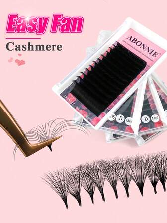 ABONNIE 12 Rows 8-25mm All Size Cashmere Blomming Easy Fan Lashes Super Soft Blomming Mega Volume Fans Eyelashes Matte Black 0.03/0.05/0.07mm D Curl Eyelash Extensions