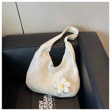 [Free Shipping] Boho Crochet Beach Bag, Woven Straw Tote For Women, Handmade Style Vacation & Market Bag, Lightweight For Seaside, Picnic, Shopping, And Summer Holiday , Crochet - 米色 - 查看 5