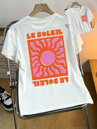 大码女式夏季阳光图案T恤，休闲舒适日常上衣，营造度假氛围，夏季，上衣，印花T恤，外套，外出，教师，返校，万圣节