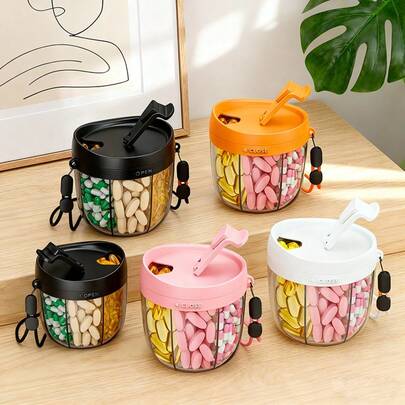 7天便携式药盒，大容量维生素盒，多种颜色可选，宽口设计，方便服药