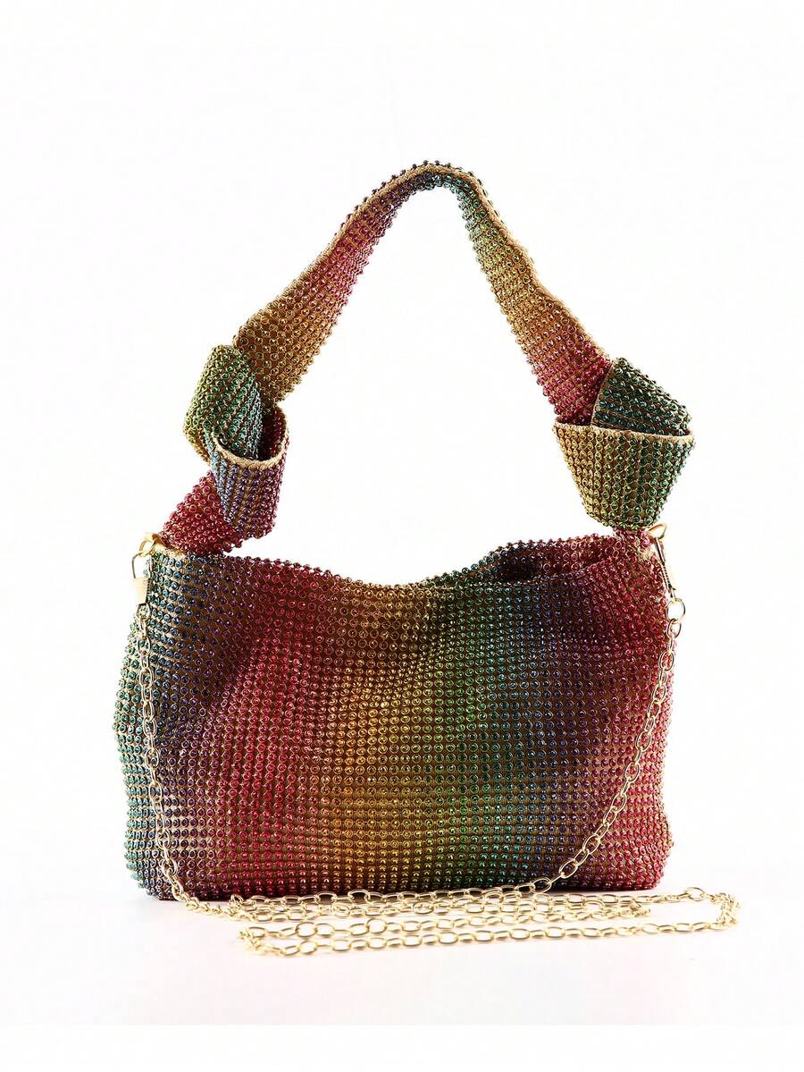 Bolso de noche de mujer hecho a mano con cristales anudados y rhinestones, bolso de lujo totalmente cubierto de rhinestones, adecuado para ocasiones formales - Multicolor - Ver 1