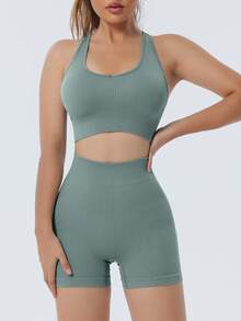 NcmRyu Back Tank Top High Waist Tummy Control Leggings OutfitsWomen Crop Tops Gym Shorts With Padded Stretchy SportsSKUsBra Biker Outdoor Sportswear - 藍色 - 查看 6