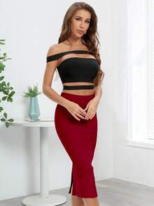 Women's Sexy Back Slit Long Bodycon Skirt Spring - Burgundy - View 5