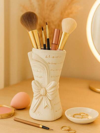 亮面蝴蝶结化妆品收纳盒，优雅梳妆台整理盒，适合作为桌面装饰或礼物，送给女朋友的礼物，女士冬季礼物