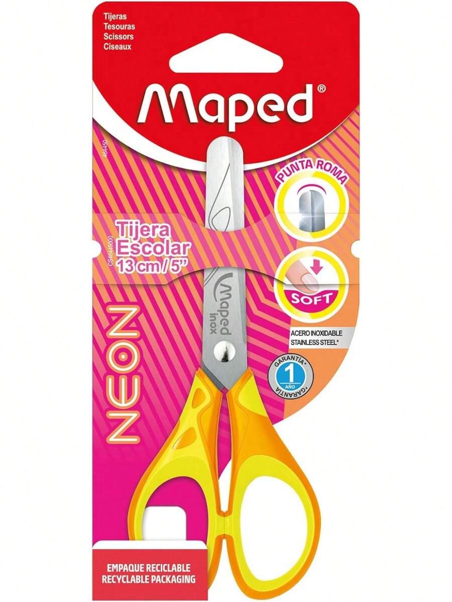 Tijeras Maped Essentials Soft Neón 13 cm, Corte preciso y aros suaves en colores vibrantes - 1 - Ver 1