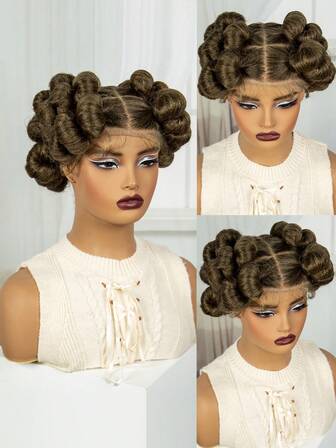 A ANYTIME HZ Synthetic Braided Wigs HD Full Lace Wig Knotless Box Braids Wigs For Black Women Handmade Afrian Braiding Hair Wigs