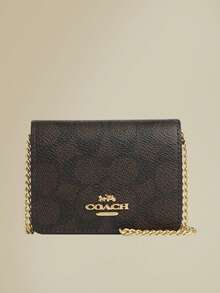 Coach Mini Chain Wallet Leather Crossbody Bag For Women Flap Shoulder Bag Cute Cross Body Purse With Outside Open Pocket - Walnut and Black - View 2