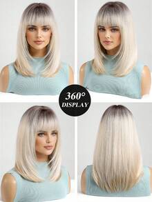 Tóc giả tổng hợp dệt màu nâu vàng 14 inch với mái nhiều lớp, tóc thẳng dài vừa phải, tóc giả tổng hợp dệt, tóc giả dành cho nữ dùng trong các dịp lễ, du lịch, tiệc tại nhà, hóa trang, sử dụng hàng ngày cho lễ Halloween và Giáng sinh, lễ hội hóa trang năm mới, quà tặng cho bé gái, quà tặng tốt nghiệp mùa hè, quà tặng làm sẵn, quà tặng Giáng sinh Halloween - Tóc vàng ombre - Xem 10