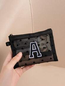 Borsetta trasparente a forma di cuore carina, mini borsa portaoggetti - Asciugamano con lettere ricamate da A a Z, borsa cosmetica portatile multifunzionale, organizer per rossetti e prodotti per la cura della pelle, borsa trucco con chiusura lampo in rete, borsa da viaggio per cosmetici, borsa da toilette in rete, borsa per imballaggio e conservazione, minimalista di alta qualità, borsa portaoggetti, adatta per dormitorio, viaggio, lavoro, nuoto, conservazione domestica - Multicolore - Visualizzare 5