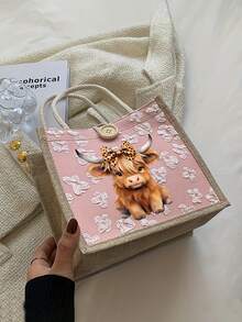 Charming Highland Cow Theme Printed Tote Bag,Multi-Functional Handbag, Linen Tote Bag,Large Capacity Handbag, Portable Shopping Bag,Suitable For School, University, Work, Business, Commuting, Outdoor, Travel, Holidays,Travel Bag Essential,Gifts For Family, Friends, And Colleagues - Multicolor - View 8