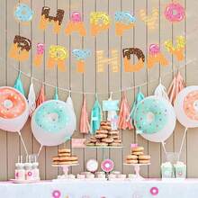 1 Set Birthday Pull Flags Cake Decor Picks, Party Decor Donut Pull Flags - Multicolor - View 4