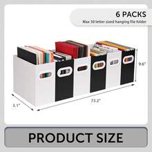 Collapsible File Organizer Box With Handle – Cardboard Hanging File Folder Storage Crate For Desk, Office, Schoolsss, Or Home – Colorful Portable Filing Box, Document Organizer, Magazine Holder,LetterSize-6Packs,Black&White - Black&White - View 3