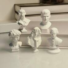 1pc Small Sculpture Decoration, Nordic Character Sculpture Ornaments, David Plaster/Mozart/Beethoven/Moliere/Agrippa/Statue, Artistic Portrait, Creative Living Room Bookshelf Home Decoration - White - View 3