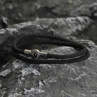 diffone シンプルデザイン ハンドメイド 4mmミラノロープ ブレスレット ブラック 磁気式 メンズレディース 友達 リストバンド ジュエリー