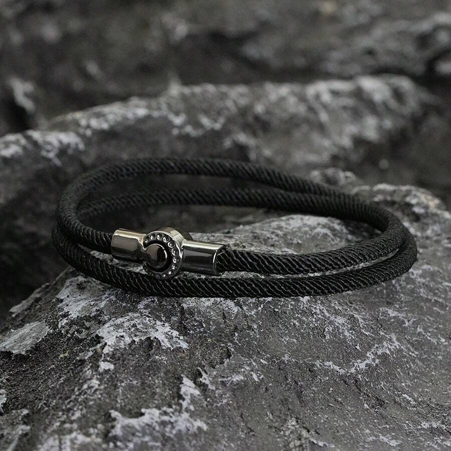 diffone 简约设计手工 4 毫米米兰绳手链黑色简易磁性手链男女最佳朋友腕带首饰 - 黑色 - 查看 1