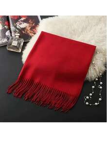 Casual Elegant Winter Scarf 150g With Fringes - 紅色 - 查看 1