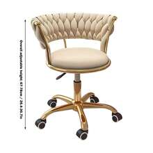Sillón Giratorio de Terciopelo Dorado, Altura Ajustable, Ruedas Giratorias 360°, Cojín de Asiento de Alta Resiliencia, Respaldo Tejido, Estructura Metálica Redonda, para Uso en Dormitorio o Hogar - Champán - Ver 2