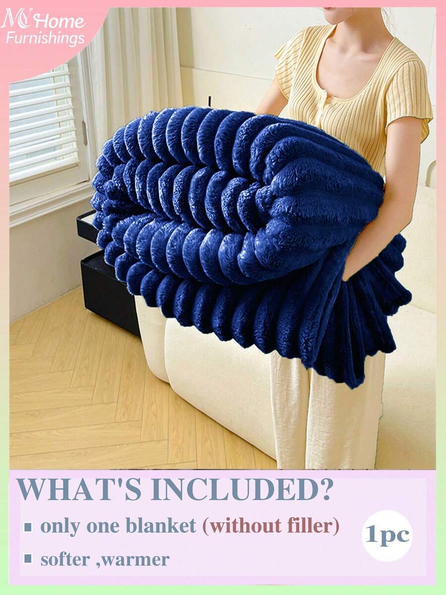 1pc Deep Blue Ultra-Soft Flannel Blanket, Multiple Colors Available, Minimalist Fashion Home Decor, Bedroom Boys Girls Student Dorm Bedding Winter Sofa Nap Blanket, Perfect Choice For Multi-Functional Blanket And Office Nap Blanket. Valentine's Day Gift Blanket. Suitable For Bedroom, Office, Camping, Home Decor, Etc. No Filling, Machine Washable - Royal Blue - View 1