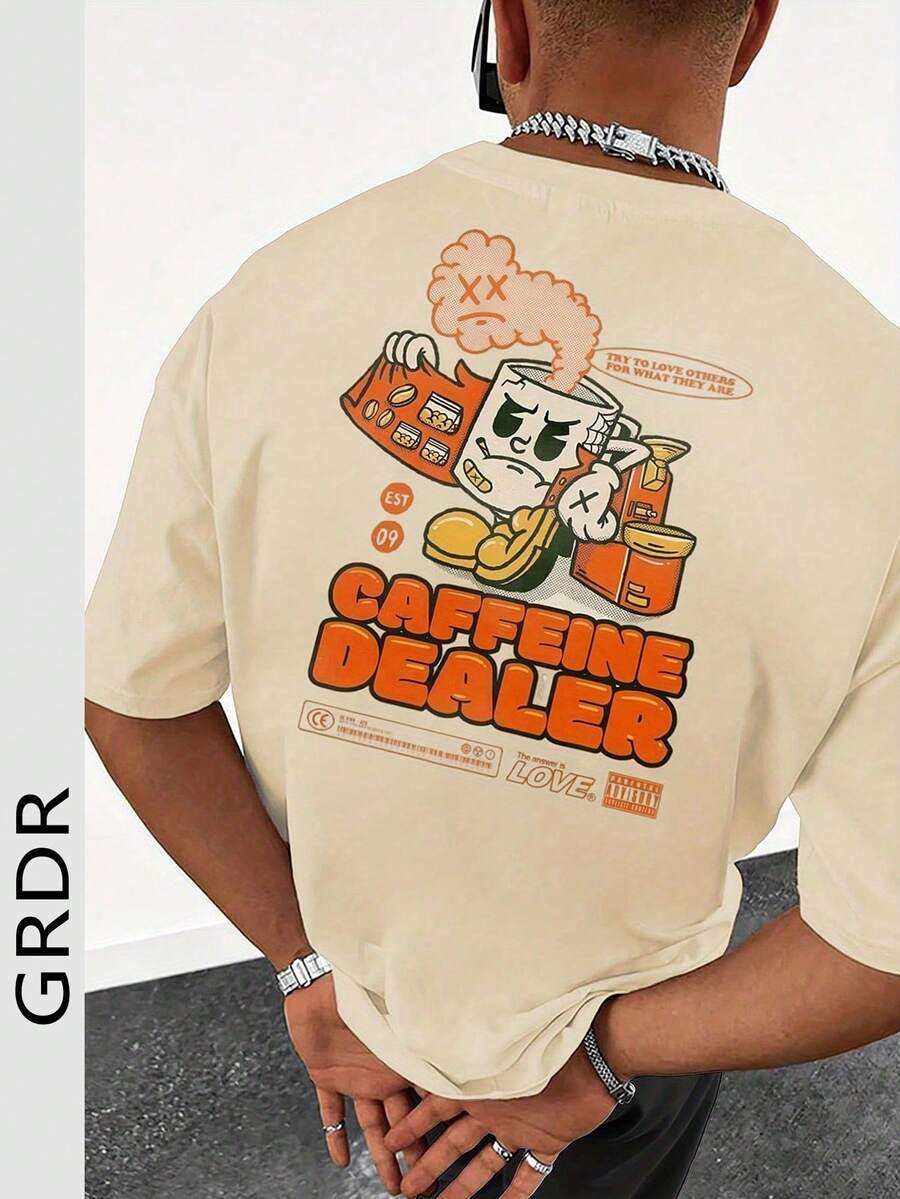 GRDR Men's Fashionable Printed Loose Short Sleeve T-Shirt | Exquisite Design | Summer Essential | Easy To Match | Showcase Your Style - Apricot - View 1