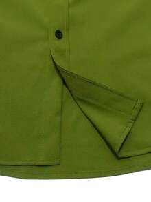 Men Solid Color Long Sleeve Formal Shirt With Button Design, Fall - Army Green - View 8