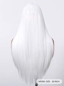 动漫长款白色直发假发，适合角色扮演，28英寸耐热合成假发，新年女孩礼物 - 白色 - 查看 5