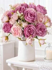 1/80 Bunch 11.22" Artificial Peony Bouquet, Paired With French Vintage Roses, Chrysanthemums, And Daisies, Suitable For Spring Decor, Birthday Party, Gathering, Wedding Bouquet, Home Decor, Restaurant, Bedroom, Windowsill, Vase Decor, Valentine's Day, New Year Decor, Outdoor Garden, Rama Decor, Valentine's Gift - Rose Pink - View 5