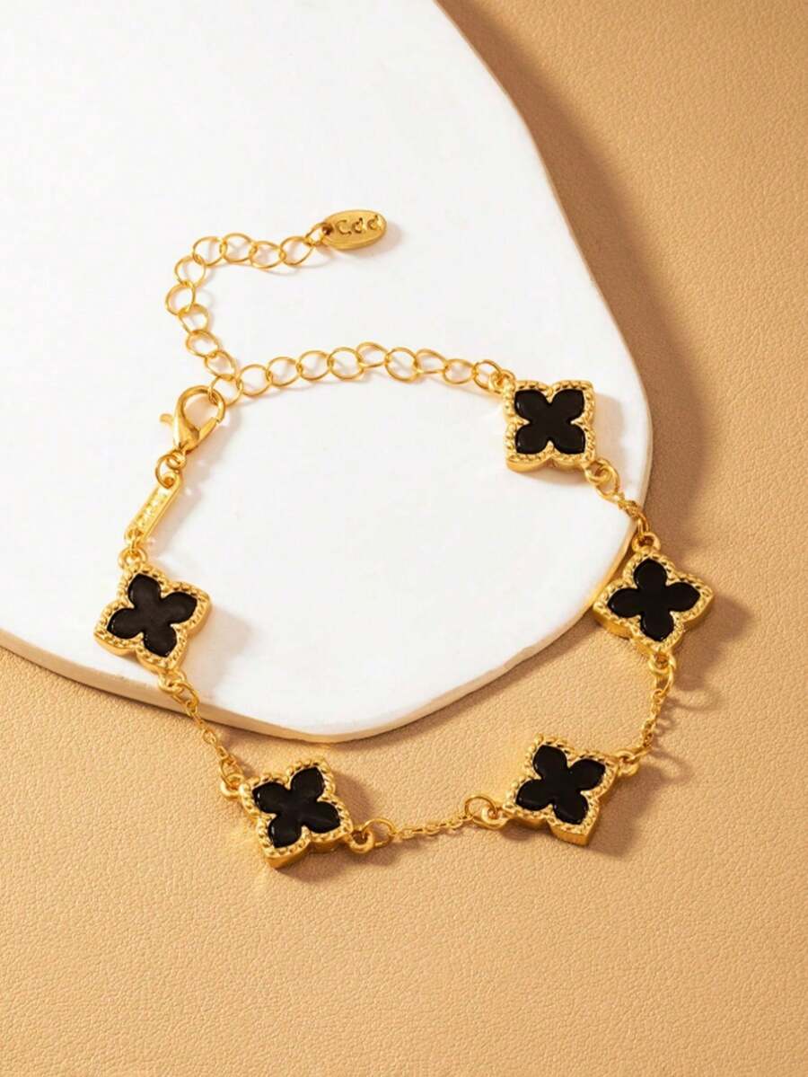 1pc Elegant Party Style Lucky Four-Leaf Clover Girl Rhinestone Bracelet, Valentine's Day Gift, Mother's Day Gift
