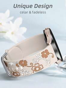 2 Pcs Floral Engraved Band Compatible With Galaxy Watch 7/ FE/ 6/5/ 4/ Active 2 40mm 44mm/ 5 Pro 45mm/ Watch 6/4 Classic 43mm 47mm 42mm 46mm/Garmin Vivoactive 6/5/3/Venu/Venu Sq/Venu 2 Plus/Garmin Forerunner 55/165/645/245 Music Smart Watch Band Women, Flower Soft Silicone Sport Strap For 20mm Width Watch - 20mm - View 3