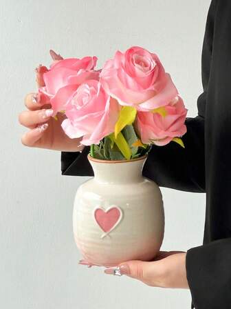 11pcs Mini Heart Gradient Vases, Ceramic Material Round Mouth Vases, Colorful Heart Design, Elegant Home Decor Desktop Flower Pot, High-Quality Minimalist Modern Style Mini Decor, Suitable For Wedding, Party, Home, Desktop, Office, Hotel, Living Room, Holiday Decoration