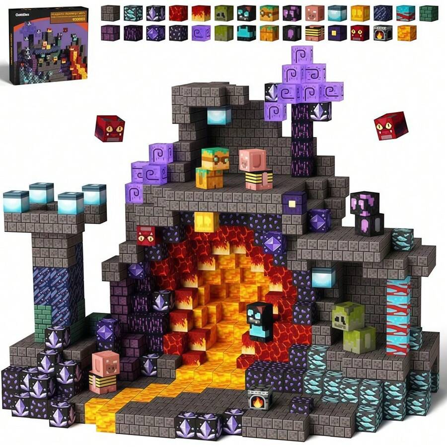 Bloques Magnéticos Apilables – Set de Construcción con Tema de Cueva Oscura (100 Piezas) Juguete magnético de  2025, el mejor regalo para Navidad, Día de Reyes y cumpleaños infantiles. Juguete de construcción magnética, adecuado para niños de 3 años en adelante, preescolares y alumnos de guardería. - Negro - Ver 1