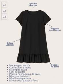 Plus Size Printed Dress With Pocket And Ruffle - màu đen - Xem 5