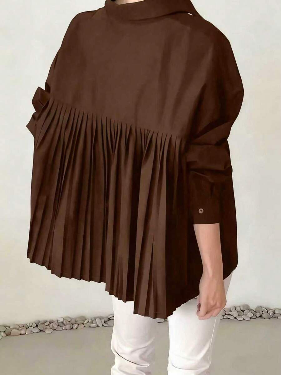 Trang phục nghỉ hè mới về dành cho nữ mùa xuân/thu, bán chạy nhất mọi mùa, đồ đi biển xếp ly tinh tế, áo sơ mi dài tay dáng rộng màu đen tối giản phong cách retro, áo khoác mỏng đầu thu, áo kiểu cổ ve lật thoải mái dễ phối đồ