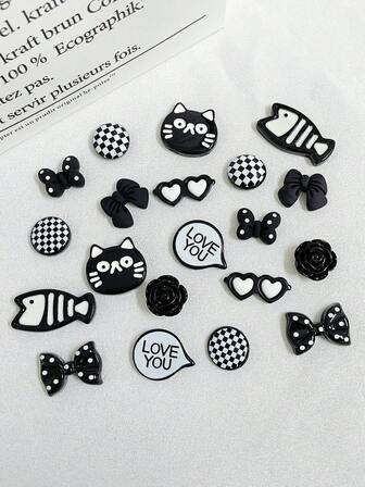 20pcs Cute Cat Resin Crafts DIY Accessories, Creative Bow Flat Decorations For Phone Cases, Shoes, Frames, Earrings, Keychains, Holidays, New Year Gifts