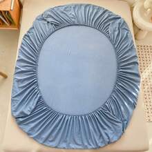 1pc Simple Solid Color Skin-Friendly Cotton Fitted Sheet, Soft, Wrinkle-Resistant, Breathable Fitted Sheet With 360-Degree High Elastic Bands, Soft And Comfortable Fresh Style, Original Cotton Fitted Sheet Brushed Fabric, Skin-Friendly And Cloud-Like Softness, Fits Mattress Cover, Mattress Protector, Dust Cover