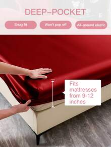 2/3pcs Luxury Satin Bedding Set, Includes 1pc Deep Pocket Fitted Sheet And 1/2pcs Pillowcase - 100% Polyester, Solid Color, Silky Smooth, Suitable For All Seasons - Machine Washable - For Home And Hotel Use, Oeko-Tex Certified, Red - Red - View 4