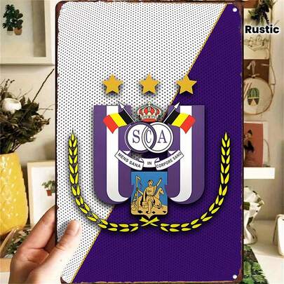 2D Flat, 1pc Anderlecht TEAM Vintage Metal Wall Art Sign - SOHA Logo With Laurel & Stars, Large 8"X12" (20x30cm) Rustic Aluminum Team Emblem For Man Cave, Bar, Garage, Fan Gifts, Anderlecht-Themed Decor, 2D Flat