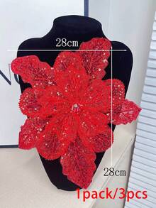 New Multi-Layer Embroidered Crystal Beads Center Flower Petal Handmade Fabric Flower Decoration For Clothing, Size: Length 29cm Width 28cm - Red - View 30