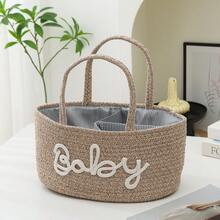 1pc Portable Handheld Rope Diaper Storage Basket With Woven Letter Pattern, Bottle Diaper Mother Bag, Suitable For Storing Baby Necessities Such As Bottles And Diapers, With Independent Compartments, Item Storage Basket, Tableware Storage Basket, For Bedroom, Living Room, Kitchen, Bathroom Item Storage. Mother's Day Gift. - Multicolor - View 5