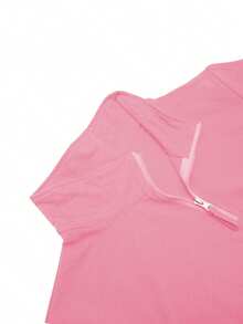 Women's Solid Color 2-Piece Casual Long Sleeve Half-Zip Hoodie And Drawstring Split Straight Leg Pants Set, Lightweight & Soft, Suitable For Spring, Summer, Autumn - Pink - View 4