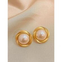 9Pcs Set Elegant Minimalist Moonlight Moon Shell Flower Earrings, Faux Pearl Delicate Glamorous Geometric Crystal Drop Earrings Set For Women, Suitable For Daily And Festive Wear - 設定 - 查看 7