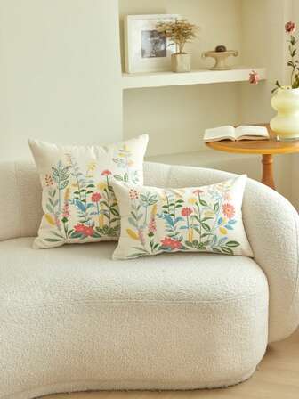 1pc Colorful Floral Embroidery Throw Pillow Cover, French Country Style Home Decor Suitable For Living Room, Bedroom, Party, Car And Various Environments