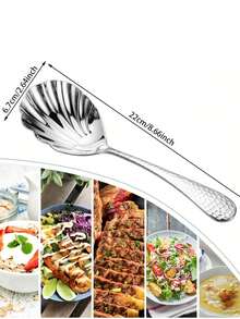 1pc/4pcs High Quality Stainless Steel Thick Creative Serving Spoon/Long Handle Hammered Shell Polished Spoon, Suitable For Home Kitchen, Restaurant, Hotel, Party, Thanksgiving, Elegant & Sophisticated Design, Large Soup Ladle, Mixing Spoon
