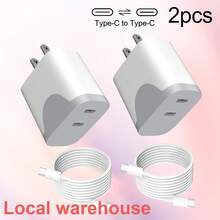 2-Pack Type C Fast Charger: Dual USB-C Charging Block + Type-C Cable – USB C Charger, Local Warehouse Suitable For Multiple People Charging, Multiple Devices Charging, Home Charging Needs, And Office Desks Home Office Phone Charger Multi-Port High Output Power - US A Type Plug(110-127V) - View 2