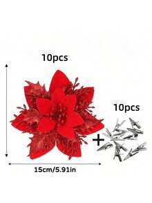 10/30 szt. czerwonych poinsecji, sztuczne kwiaty świąteczne z klipsami, 5,5" brokatowy sztuczny kwiat poinsecji, ozdoby choinkowe, girlanda, dekoracja świąteczna