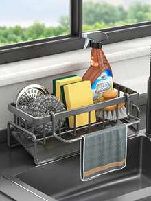 1pc Multi-Function Kitchen Storage Rack, Space Saving, Sturdy And Durable, Convenient For Organizing Kitchen Utensils, Tidy And Orderly, Suitable For Home Kitchen, Bathroom, Cleaning Supplies Storage - Multicolor - View 10