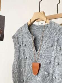 韩版毛绒无袖女式毛衣背心，3D立体绒球纹理宽松针织短款开衫，适合春季穿着 - 灰色 - 查看 4