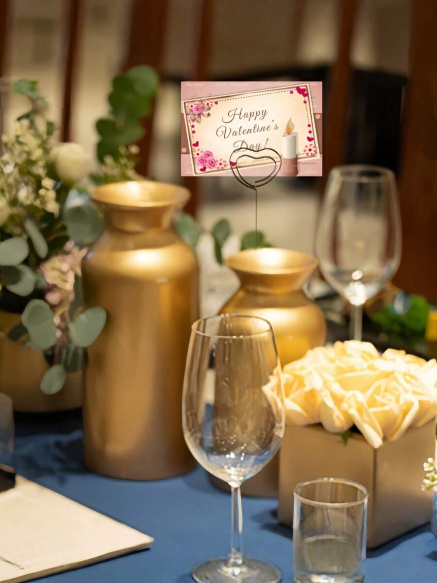 1/12个 4.7英寸（约12厘米）心形圆形DIY工艺夹 备忘录夹 桌面卡片夹 照片夹 金属夹 适用于派对生日办公室 DIY照片夹 名片夹 - 銀色 - 查看 1